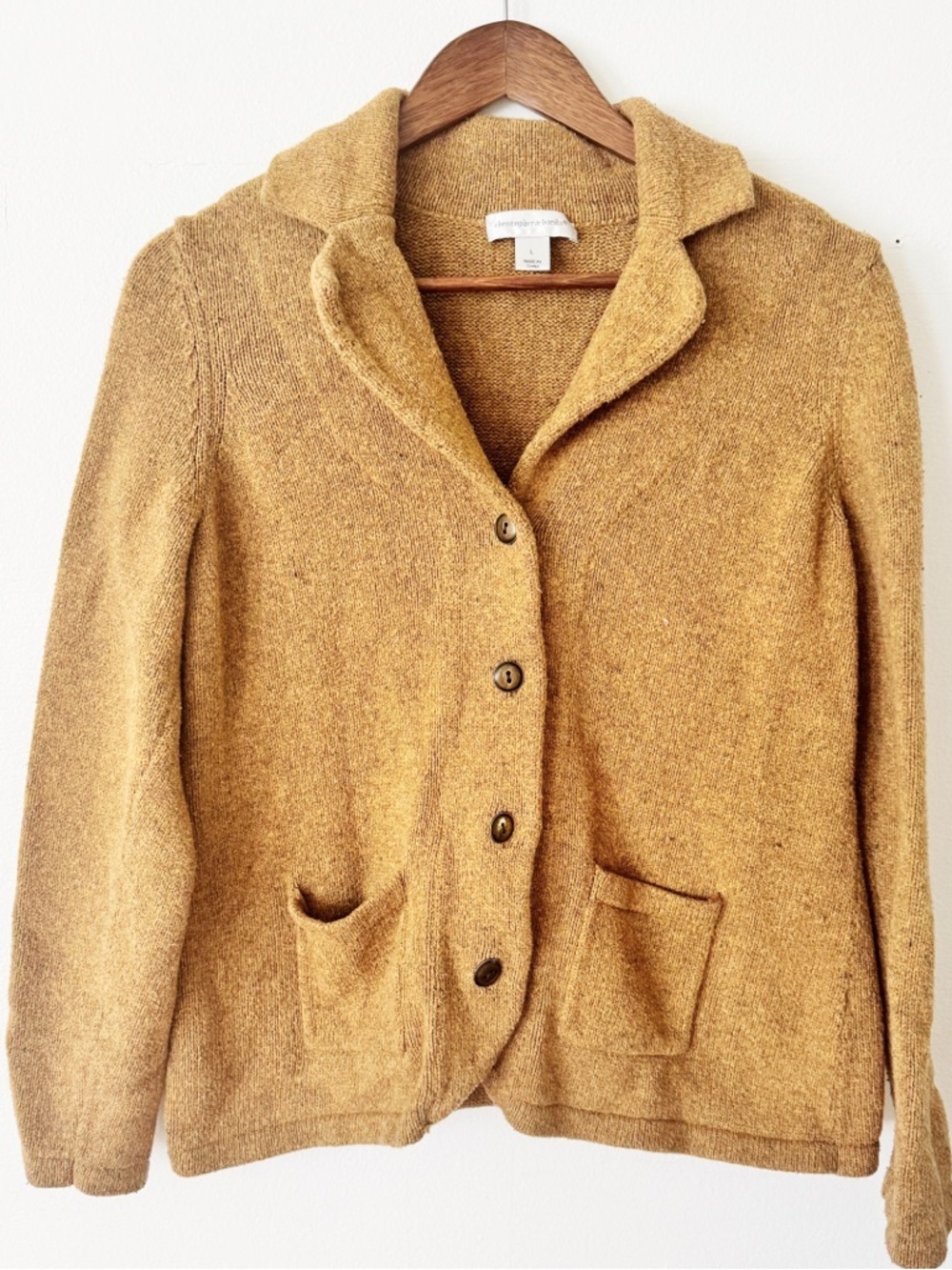 Christopher & Banks Mustard Button-Front Knit Blazer large